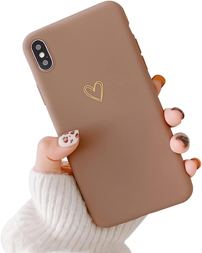 Ownest Funda protectora delgada compatible con iPhone Xs Max para iPhone Xs Max de silicona líquida suave, patrón de corazón dorado, a prueba de