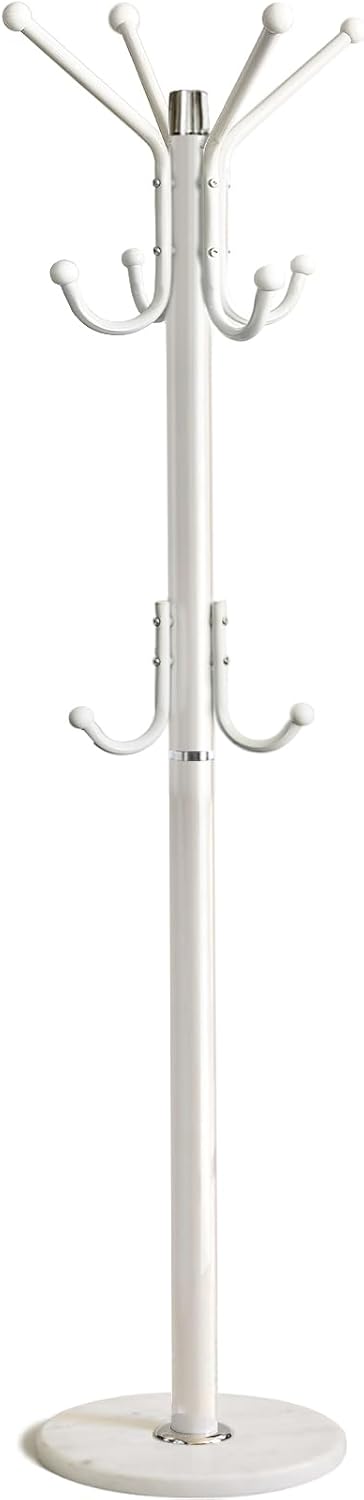 Perchero de metal moderno independiente con base de mármol natural, perchero de metal resistente con 11 ganchos, perchero de dormitorio, árbol de