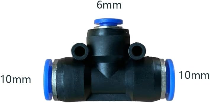 5 conectores reductores de tubo de 3 vías en forma de T de 0.394 in x 0.236 in x 0.394 in, empuje rápido para conectar la conexión en T