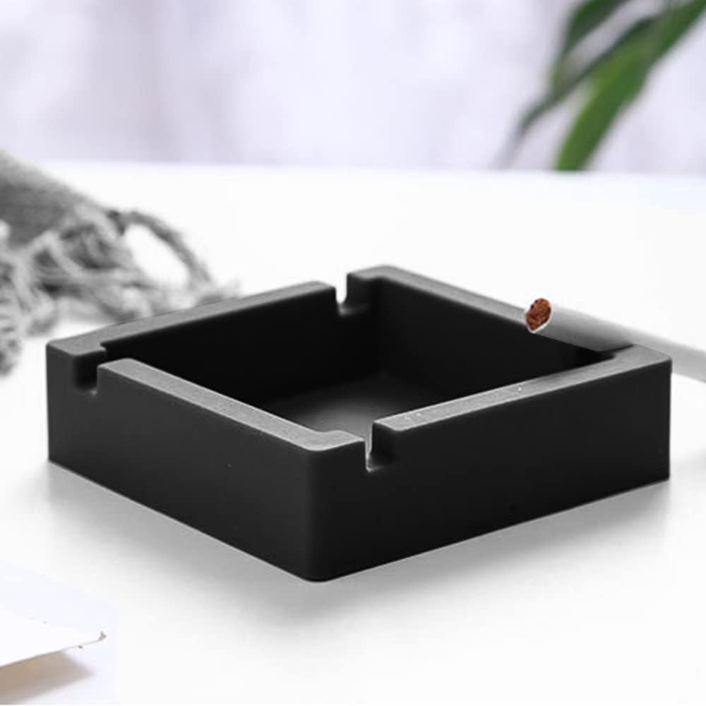Cenicero de silicona irrompible para cigarrillos, 2 piezas, con 4 reposos de doble uso para exteriores, patio, exterior, interior (negro)