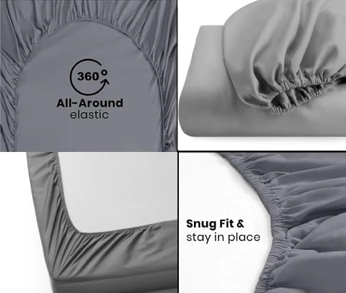 Sábana bajera ajustable de 600 hilos tamaño King con 2 almohadas, sábanas de lujo que se adaptan fácilmente a colchones de hasta 15 pulgadas,