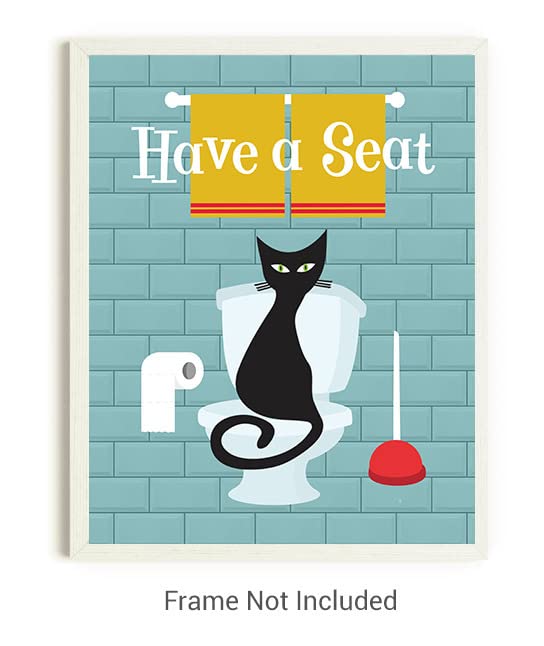 Mid Century Modern No.26 Wall Art Print – 11×14 UNFRAMED Retro Boho Aesthetic Funny Bathroom Decor. Atomic Cat Have a Seat.