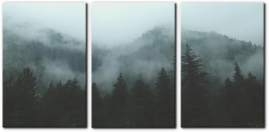 3 paneles de bosque de montaña en niebla, pintura para decoración del hogar para lienzo impreso, paisajes naturales, cuadros artísticos de pared