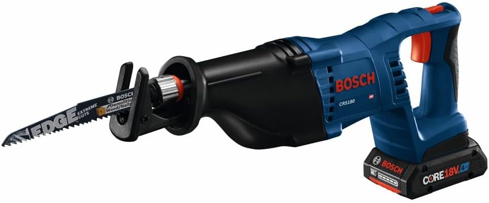 BOSCH CRS180-B15 Kit de sierra recíproca con mango en D de 18 V, 1-18 pulgadas, con (1) batería de alimentación avanzada CORE18V 4 Ah