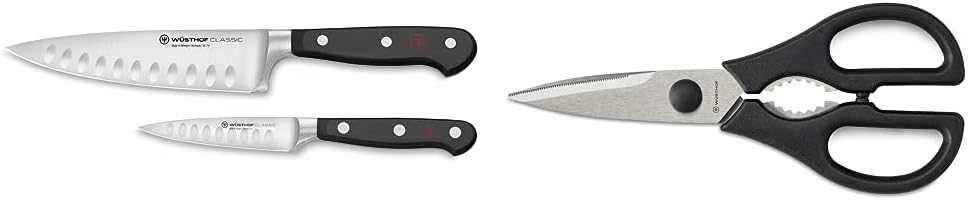 Wüsthof Classic Hollow Edge – Juego de cuchillos de chef de 2 piezas, negro, 6 nd 3.5 pulgadas y tijeras de cocina Come Apart