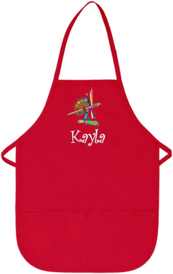 Delantal rojo personalizado del Smock del arte de los niños con el diseño del bordado de la paleta Poliytela de sarga de algodón regular
