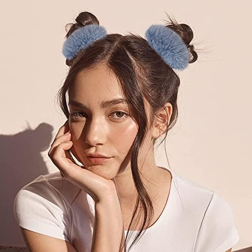 Lazos para el cabello con pompones rosados, con pelo sintético de conejo, elásticos rosados, para coleta de caballo para niñas y mujeres, accesorios