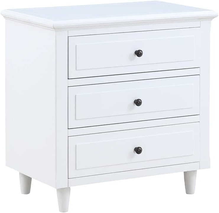 ARCLIS Mesita de noche con 3 cajones, moderna mesa auxiliar de madera, mesita de noche para dormitorio, sala de estar