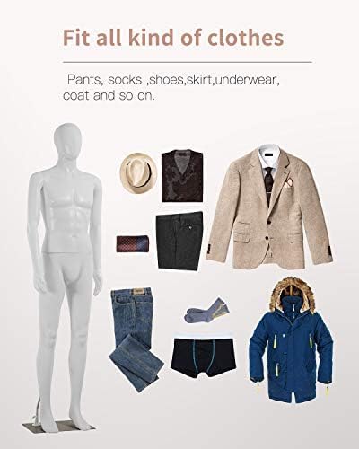 Maniquí masculino de 73 pulgadas de cuerpo completo, forma de maniquí de costura, ajustable, soporte de maniquí realista, cabeza de exhibición,