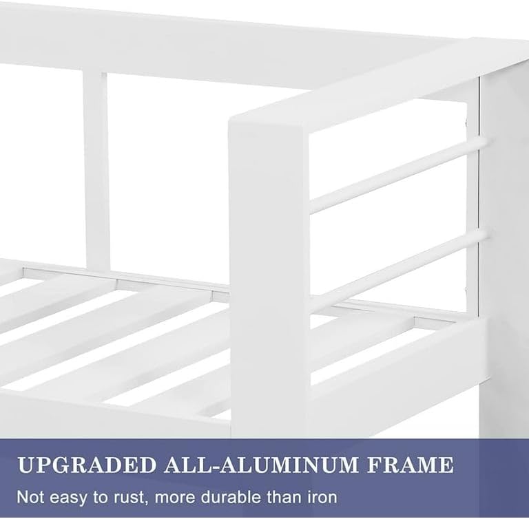 Kiss The Water Muebles de patio sofá de aluminio para todo tipo de clima, sofá de 3 asientos, silla de metal blanco con cojines gris claro