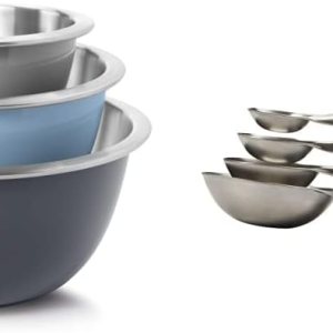 OXO Good Grips – Juego de cuencos de acero inoxidable de 3 piezas, color azulgris, 4.7 L y cucharas medidoras de acero inoxidable con broches OXO Good Grips – Juego de cuencos de acero inoxidable de 3 piezas, color azulgris, 4.7 L y cucharas medidoras de acero inoxidable con broches