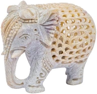 SimbaKart – Figura de elefante de esteatita hecha a mano con escultura de elefante madre con estatua interior de bebé, hecha a mano en Jali o calado