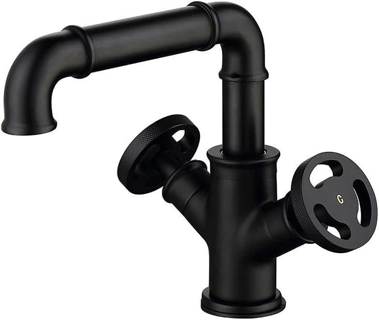 KunMai Tubo industrial solo agujero dos manijas grifo lavabo doble manijas latón macizo en negro mate