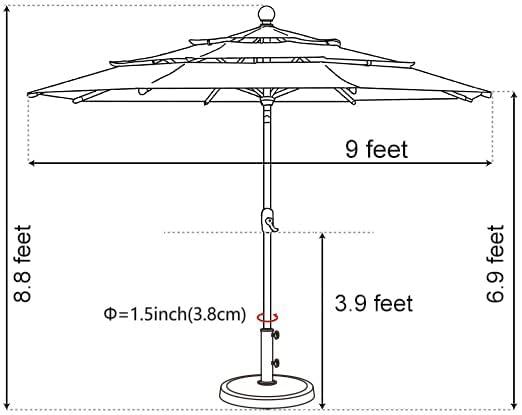 EliteShade Sunumbrella – Sombrilla de patio de 9 pies y 3 niveles, para mercado, exteriores, mesa, no se decolora, con ventilación, color beige