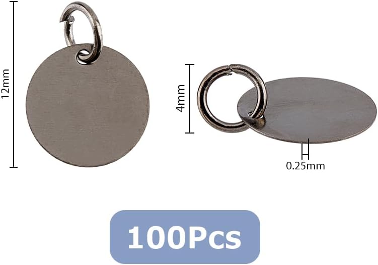 SUPERFINDINGS 100Pcs Brass Stamping Blank Tag Charms 12mm Flat Round Metal Stamps Tags Pendants for Bracelet Necklace Jewelry Making