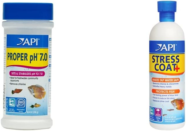 API Proper pH 7.0 – Estabilizador de pH de agua dulce para acuario de agua dulce, recipiente de 8.8 onzas y capa para el estrés, acondicionador de