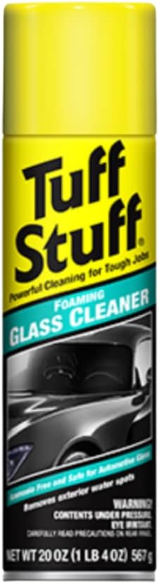 Tuff Stuff Limpiador de vidrio espumoso para ventana de vidrio de automóvil, brillo sin rayas, acción de espuma de limpieza profunda, seguro para