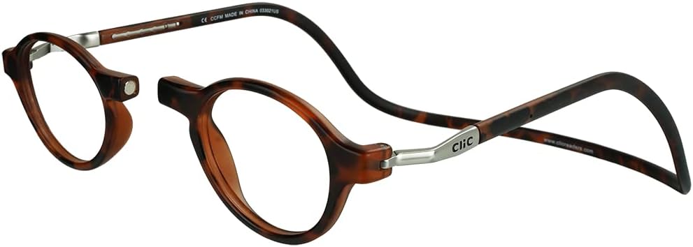 Clic Lentes de lectura magnéticos, lectores de computadora, lentes reemplazables, patillas ajustables, clásicos, (S-M, tortuga mate, aumento de 3.00)