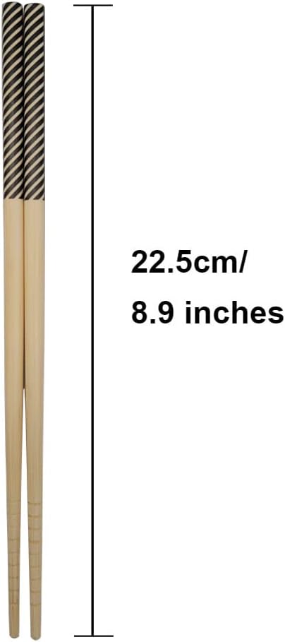 Juego de 5 pares de palillos de bambú reutilizables estilo japonés, apto para lavavajillas de 8.8 pulgadas, negro fresco