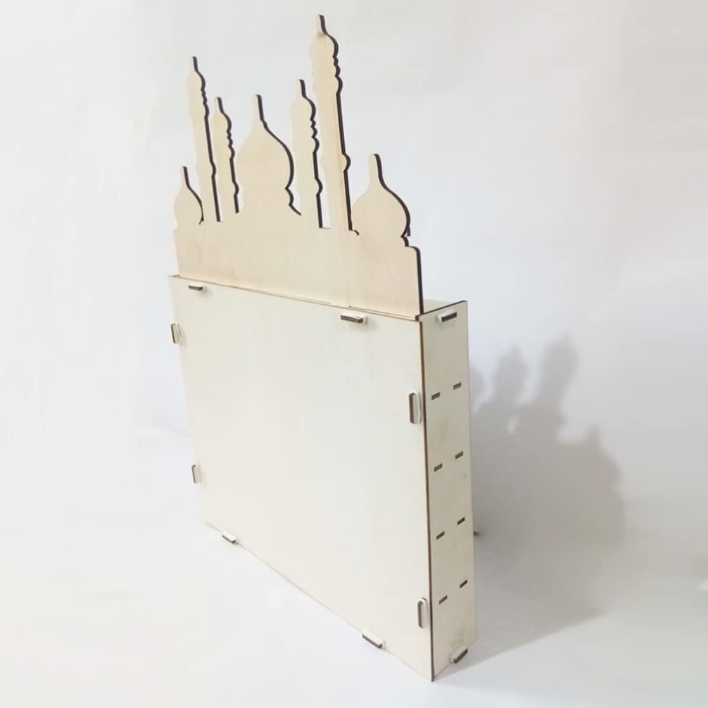 ULTNICE Calendario de Adviento de madera, calendario de cuenta regresiva de Eid Mubarak, cajón de madera, decoración de Ramadán musulmán para
