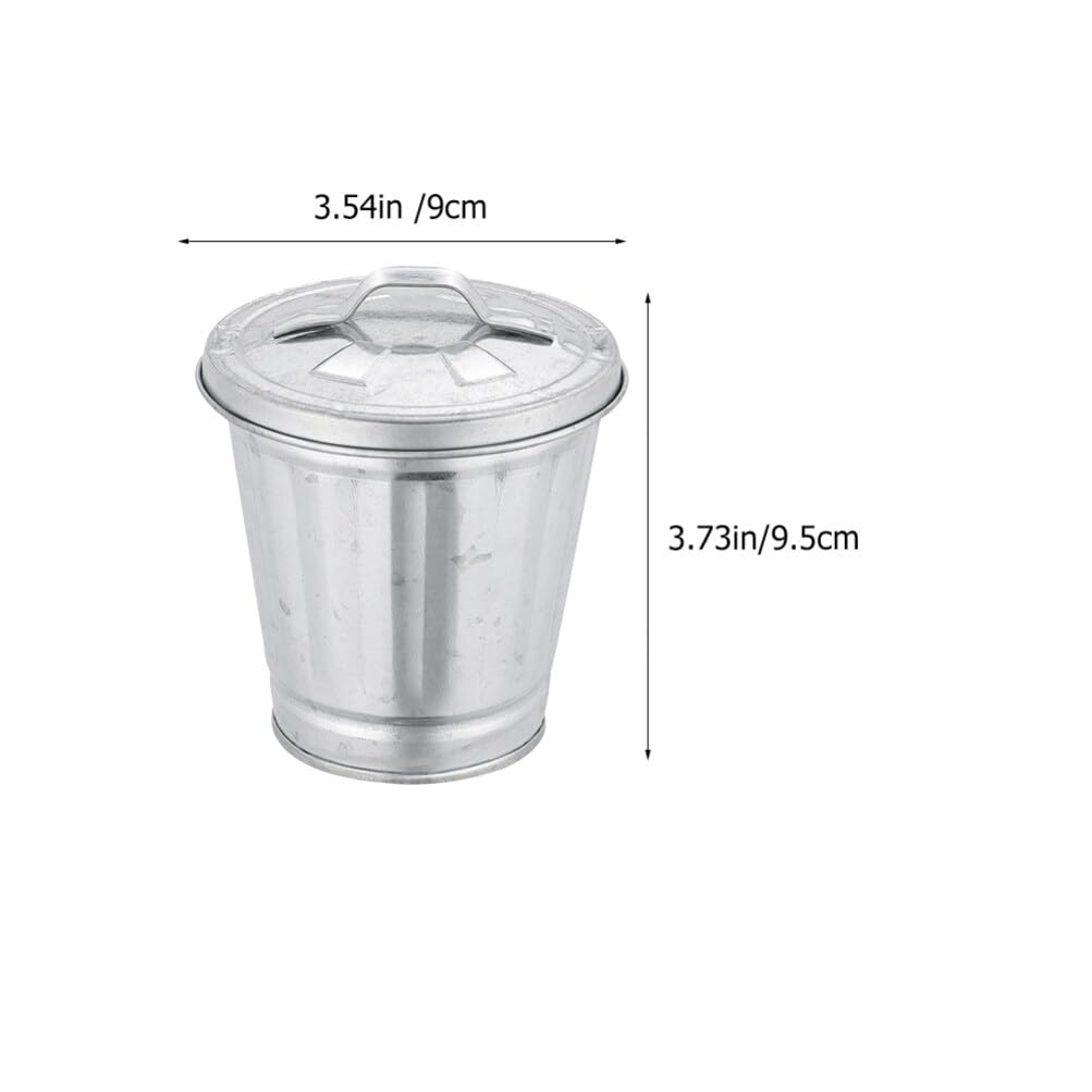 Alipis 4 cubos de basura galvanizados con tapa, mini papelera de encimera, pequeños cubos de metal, cubo de basura, maceta, soporte para bolígrafo