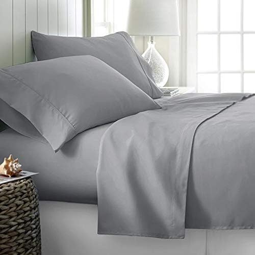 Juego de sábanas de 600 hilos, 100% algodón suave de grapas largas, 4 piezas, tamaño matrimonial, suave tejido de satén, colección de ropa de cama