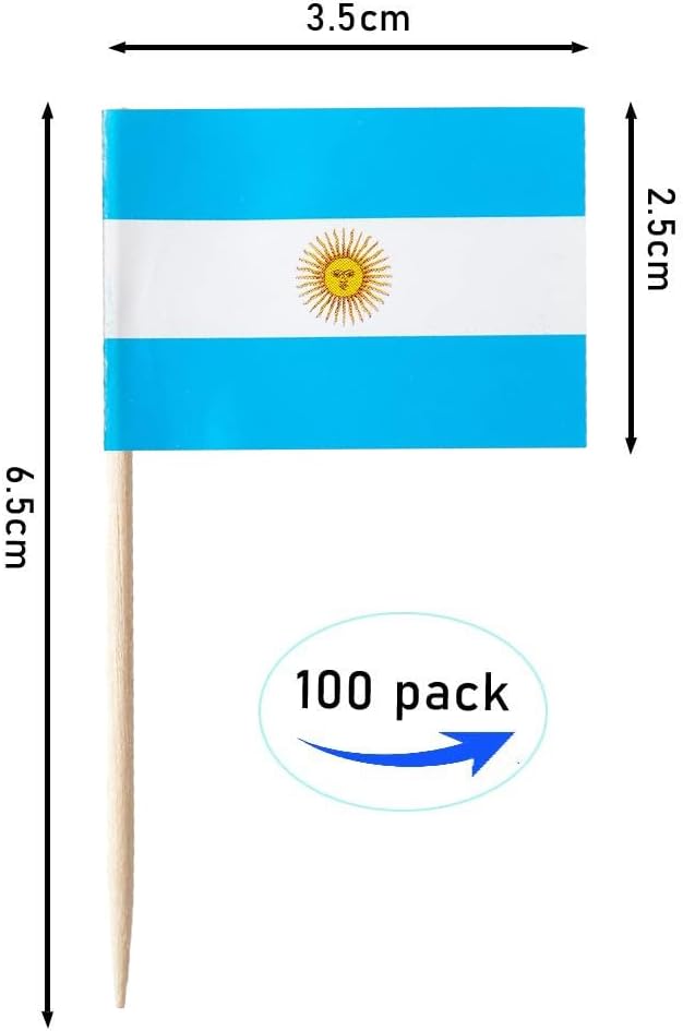 Banderas argentinas con palillos de dientes, pequeñas banderas argentinas en palo, etiquetas para alimentos, etiquetas para fiestas, bufé, cupcakes,