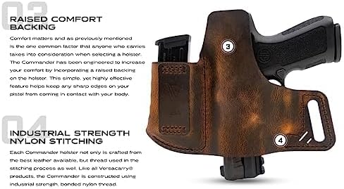 Versacarry Commander Leather Holster  4 Different Sizes to Fit Most Pistols – Outside The Waistband Carry  Holds Spare Magazine  USA Crafted  2023 –