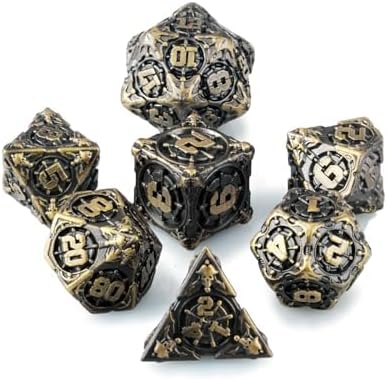 DND – Juego de dados de metal poliédricos, juego de dados para juegos de rol para Calabozos y Dragones, juego de dados de 7 piezas, bandeja de dados