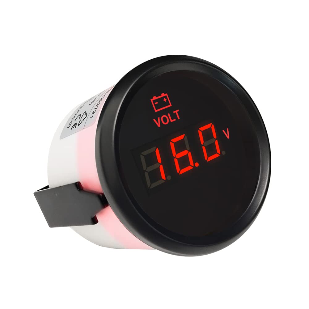 ELING Coche Barco 2.047 in 2 pulgadas 12V 24V DC Voltímetro Digital Voltímetro Medidor de Voltaje Medidor con Retroiluminación IP67 Impermeable