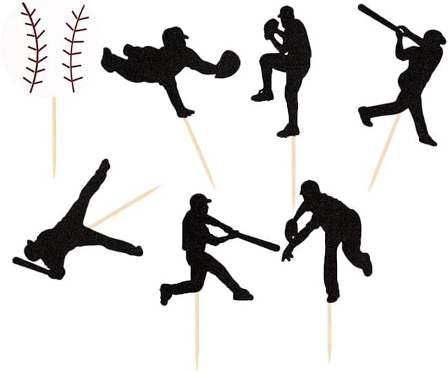 Juego de 8 decoraciones de pastel de béisbol con texto en inglés “Happy Birthday”, decoración de pastel de béisbol y softbol para temática