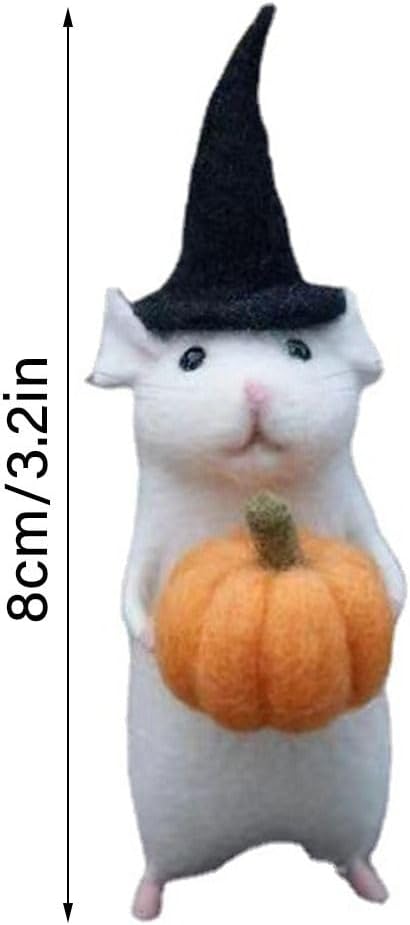 WJUOIHI Ratón de Halloween hecho a mano con una calabaza  Adorno de ratón navideño de fieltro de lana, aguja de fieltro de Navidad, muñeco de bruja