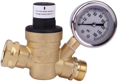 Regulador de presión de agua para autocaravana con medidor ajustable de manguera de agua de 34 pulgadas, regulador de presión de agua para caravana