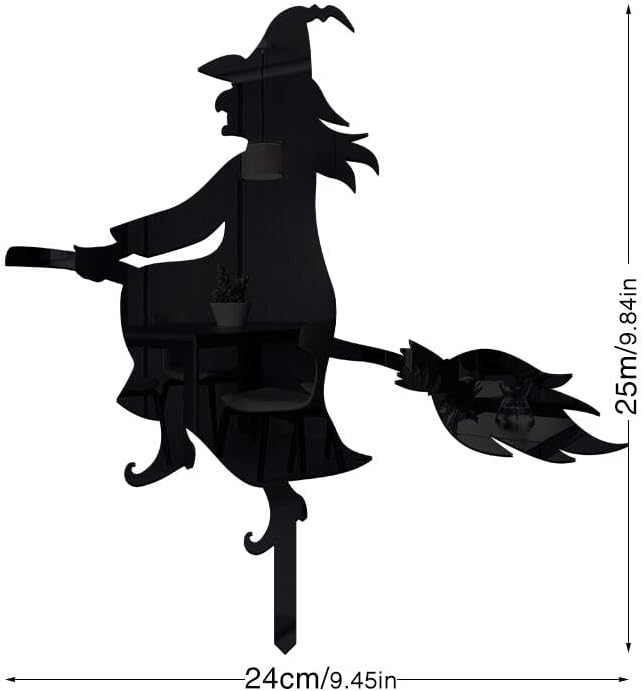 MUDOUCVC Decoraciones de Halloween al aire libre, silueta de bruja negra de Halloween con estacas, letreros de acrílico de Halloween para patio,