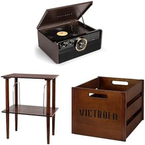 Victrola Empire Mid-Century – Tocadiscos 6 en 1 (espresso) con soporte de madera Victrola para centros de música de madera con estante para discos, Victrola Empire Mid-Century – Tocadiscos 6 en 1 (espresso) con soporte de madera Victrola para centros de música de madera con estante para discos,