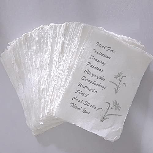 E-Tailor Hojas sueltas de papel de algodón hechas a mano con borde de cubierta de 130 GSM, color blanco marfil (4 x 6 pulgadas), marfil (paquete de