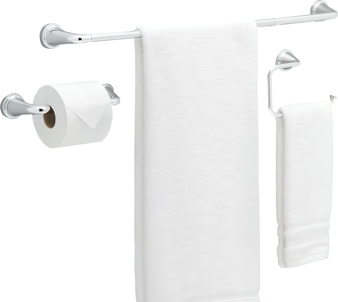 Delta Faucet LRK63-PC Larkin – Juego de accesorios de baño de 3 piezas, cromo pulido el juego incluye toallero, soporte para papel higiénico y