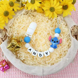 Munchewy Clip para chupete con nombre personalizado, clip para chupete con nombre para bebés niños y niñas (azul)