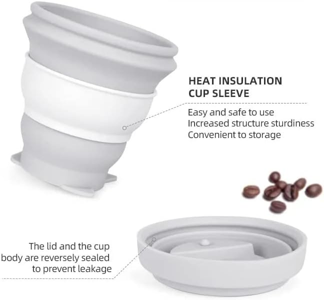 Taza de café de viaje plegable taza aislada vaso batido con tapa silicona reutilizable para llevar, plegable, de silicona, plegable, agua fría y