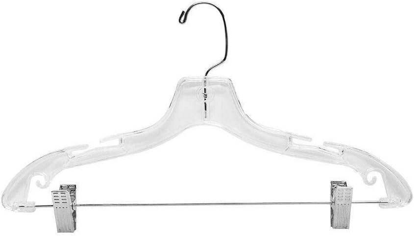 100 perchas de plástico transparente de 17 pulgadas, clips de zinc giratorios de metal y gancho para colgar, uniforme de servicio, perchas de ropa,