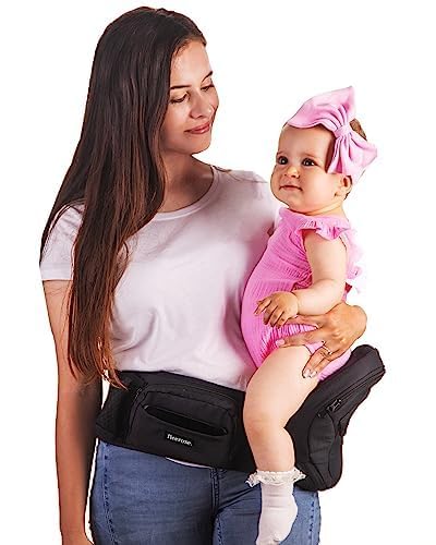 Portabebés de cadera – Nuevo diseño de banco ergonómico, múltiples bolsillos y soporte lumbar y materiales transpirables para recién nacidos y niños