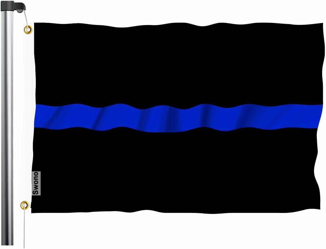 Swono Bandera delgada de línea azul de 3 x 5 pies, bandera de policía simple de doble cara con ojales de latón