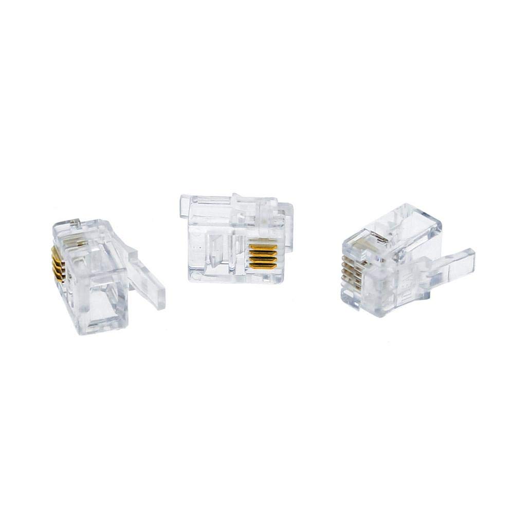 SMITON Paquete de 100 conectores RJ11, conectores modulares de teléfono, conectores macho 6P4C