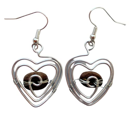 Coffee Lovers Jewelry Gift for Mom, Coffee Bean Heart Earrings Handmade with Love by Mothers In Need