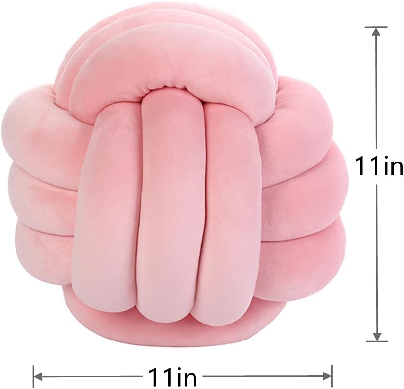 Almohada redonda con nudo para decoración de habitación de los niños, juguete de peluche calmante para aliviar el estrés (rosa, 11 pulgadas11.0in)