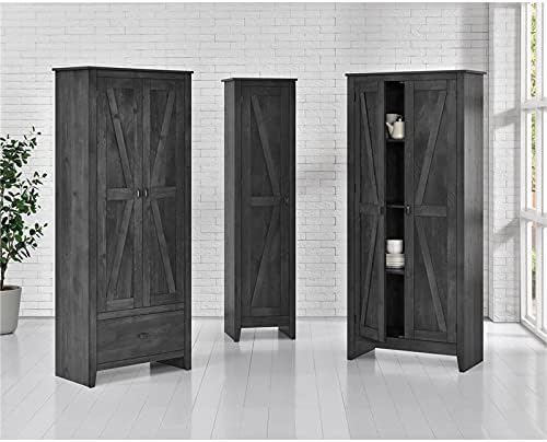 Pemberly Row Gabinete de almacenamiento de madera de granja de 4 estantes de 19″ en gris
