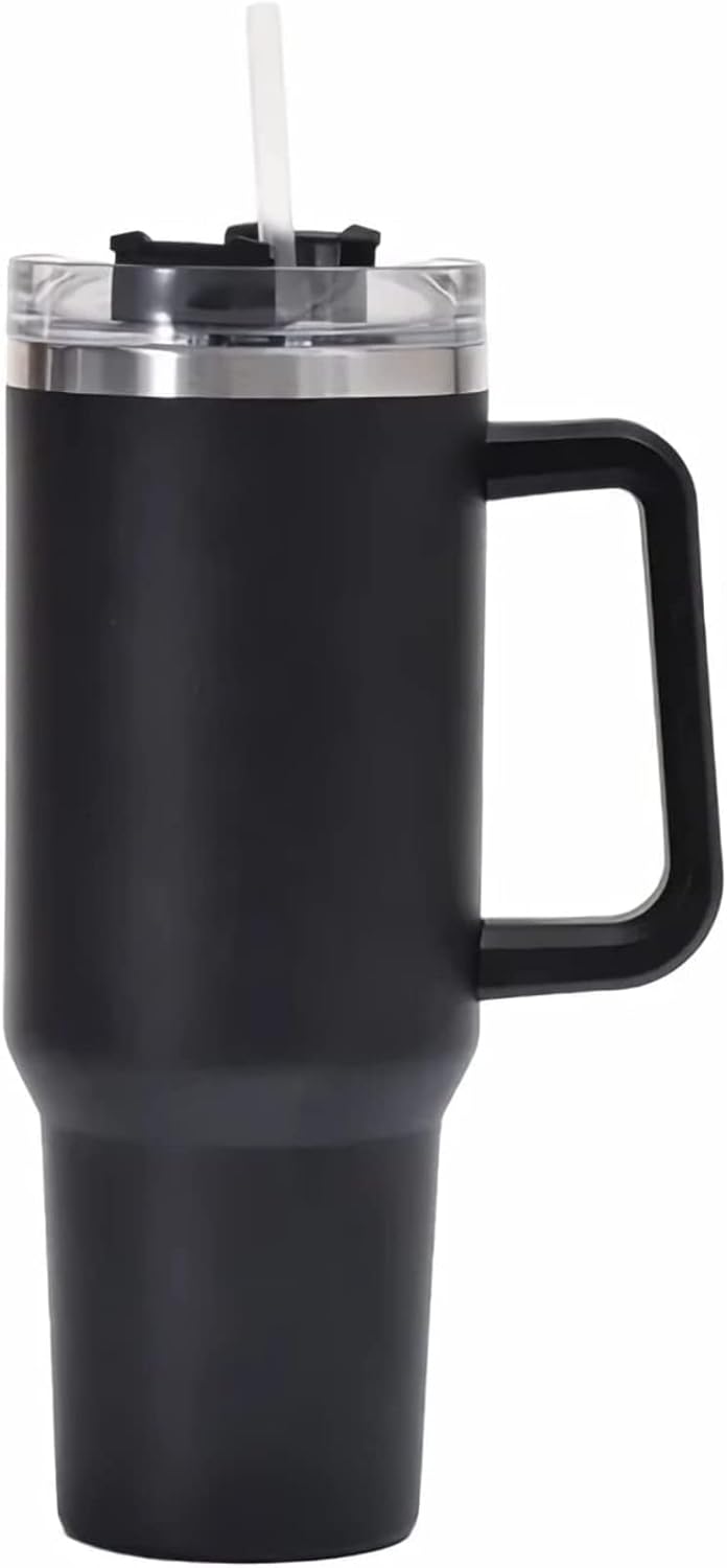 Simply Modern – Botella de agua aislada de 40 onzas con pajilla, vaso de viaje con asa, para mujeres y hombres (negro, 40 onzas)