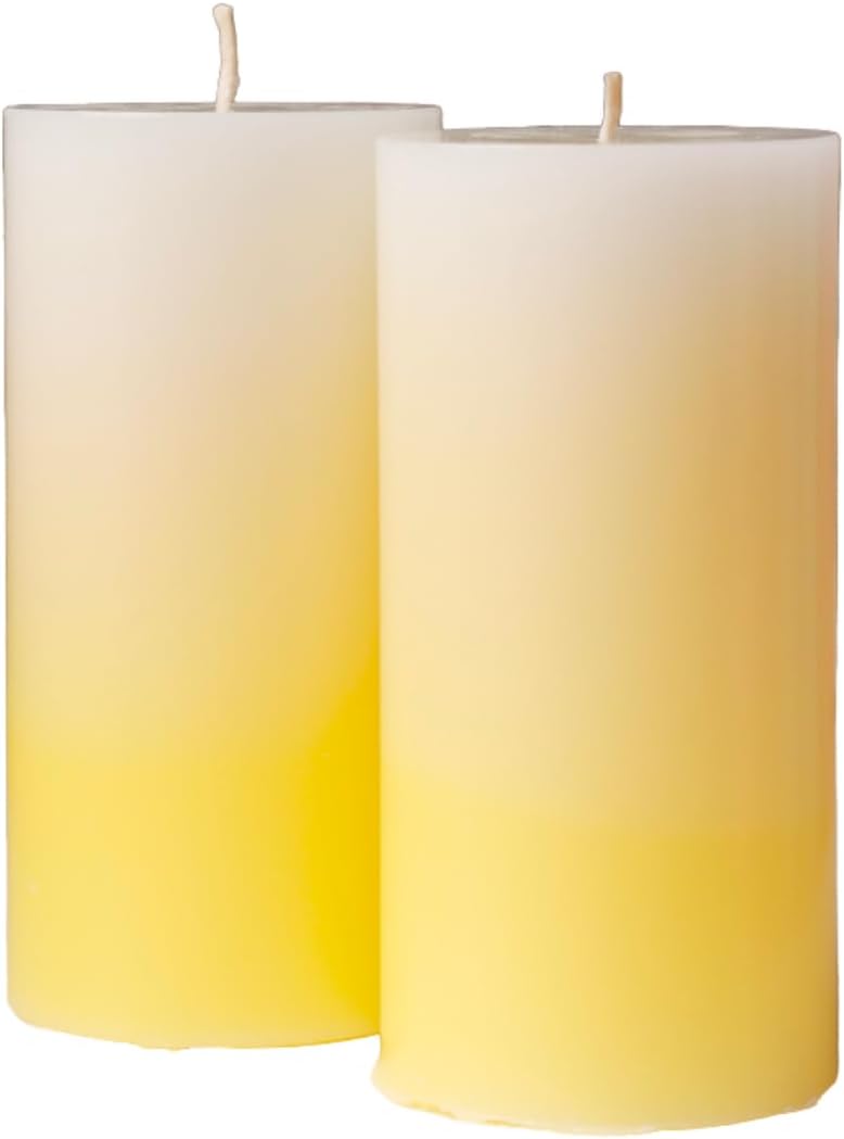 Modern Candle Design – Juego de 2 velas de gradación degradadas vertidas a mano en los Estados Unidos, sin perfume (amarillo dorado, 3 x 6)