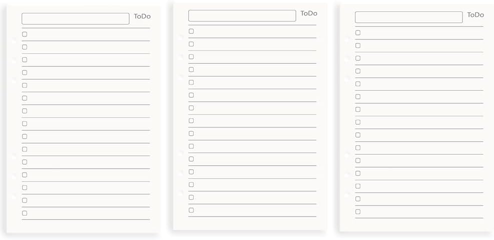 Paquete de 3 repuestos para planificador A5, 6 anillas, papel de repuesto para lista de tareas pendientes beige, hojas sueltas, para carpetas