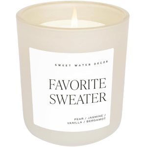 Sweet Water Decor Sweater Winter Christmas Holiday Candle  Milky Coconut, Jasmine, and Soft Cashmere Scented Candle for Home  15oz Clear Jar, 70+ Sweet Water Decor Sweater Winter Christmas Holiday Candle  Milky Coconut, Jasmine, and Soft Cashmere Scented Candle for Home  15oz Clear Jar, 70+
